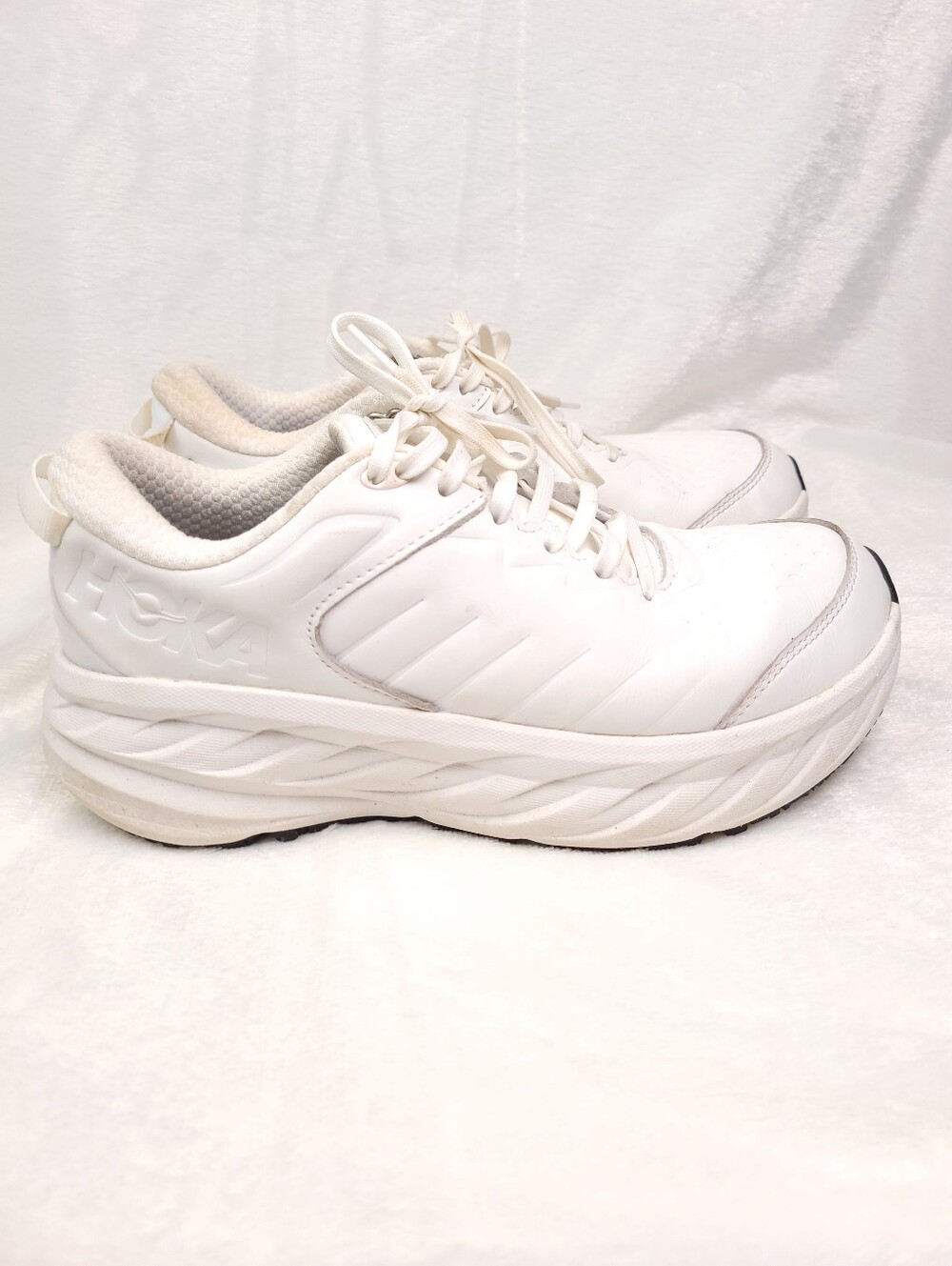 HOKA Bondi SR White Water Resistant Leather Slip Resistant Sneakers Shoes 9